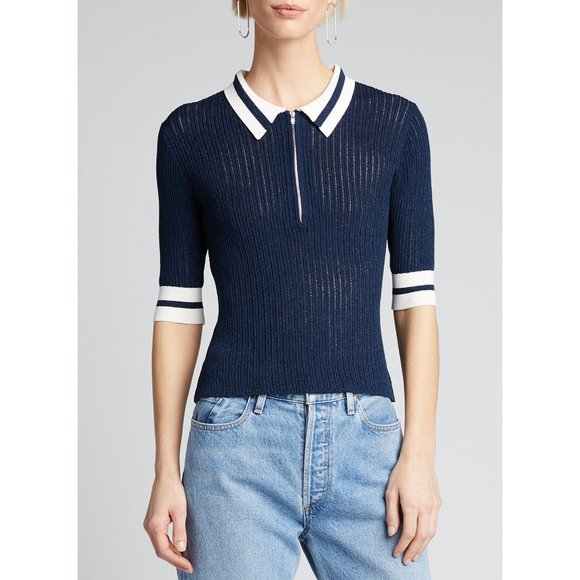 Veronica Beard Tops - Veronica Beard Jorja Half-Zip Stretch Knit Polo Top Blue White F24